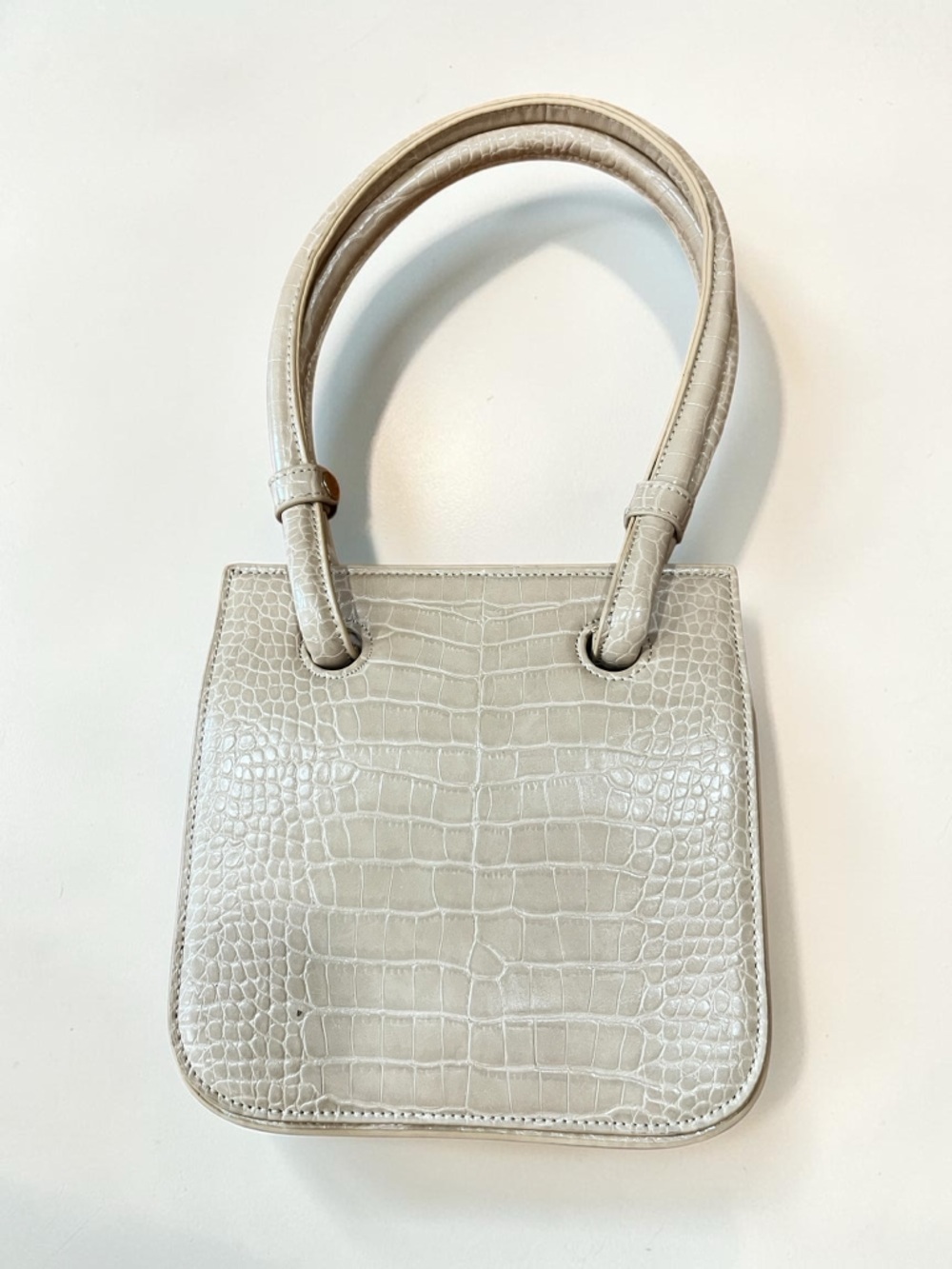 Cream Croc-Embossed Taryn Structured Top-Handle Bag